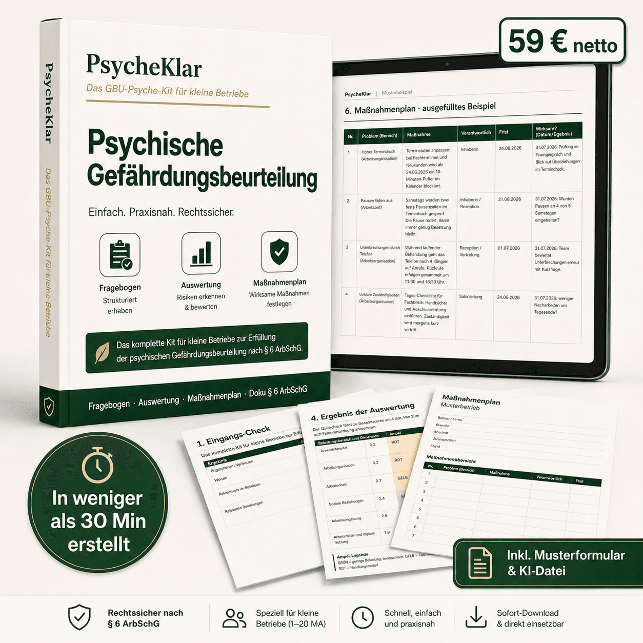 GBU-Psyche-Kit für psychische Gefährdungsbeurteilung mit Leitfaden, Fragebogen, Maßnahmenplan und Dokumentation
